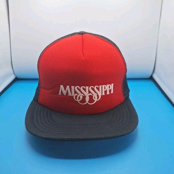 Vintage Mississippi Black Red Trucker Hat Cap Mesh Snapback - Picture 1 of 6